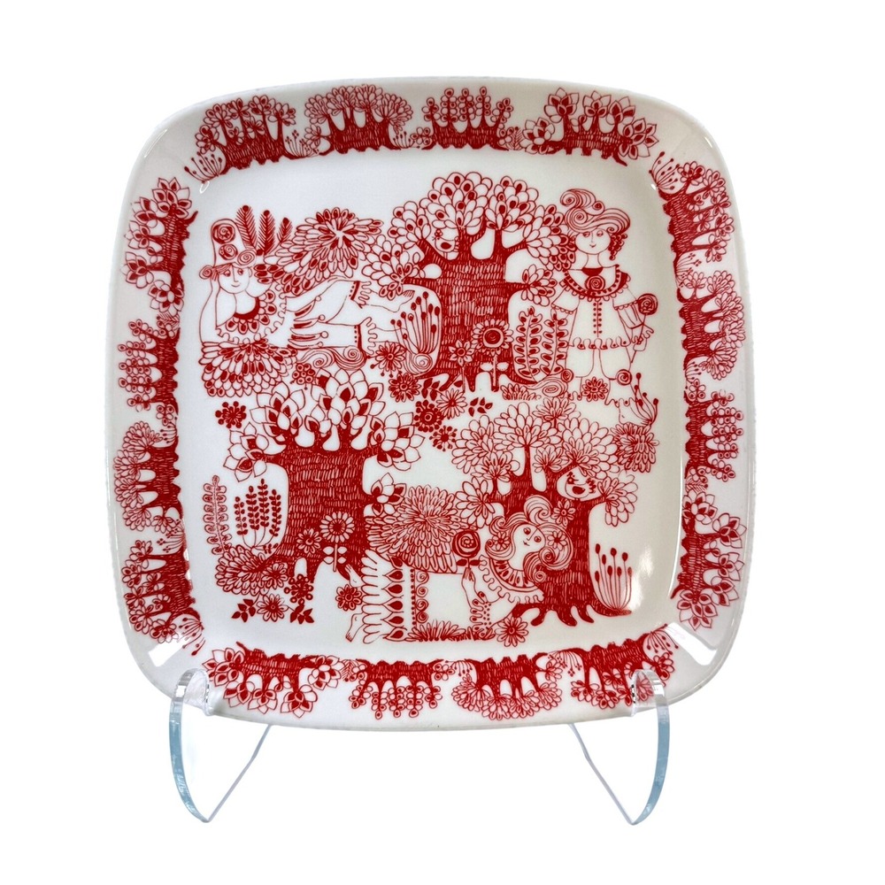 VTG Figgjo Flint Arden Square Plate Turi Gramstad Oliver Red White Norway RARE